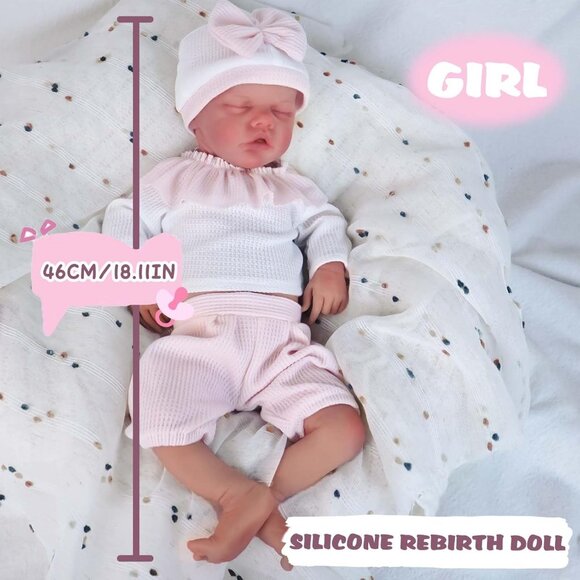 18.1in Full Silicone nude Reborn Baby Dolls BOY Lifelike Sleeping Reborn Doll - Picture 2 of 7